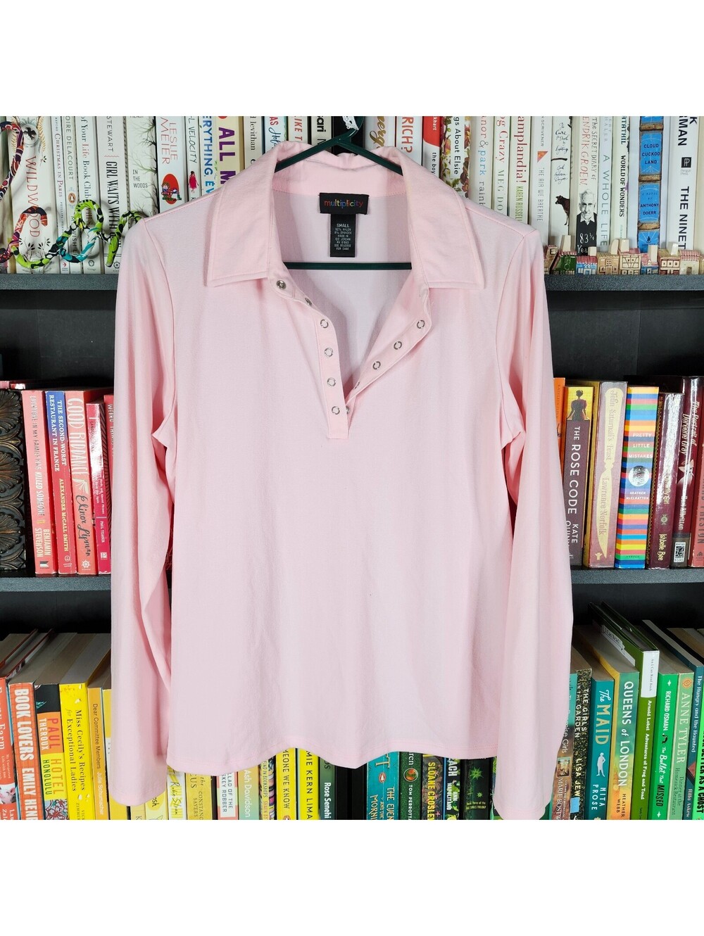Multiplicity Pink Snap Henley Top Small Long Sleeve Stretch Collared Shirt